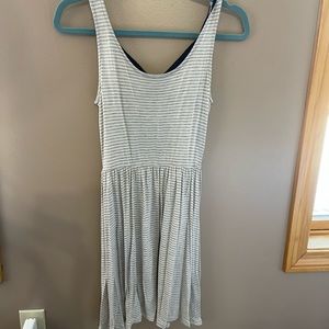 XS grey and white stripe beach cover up with cross cross back